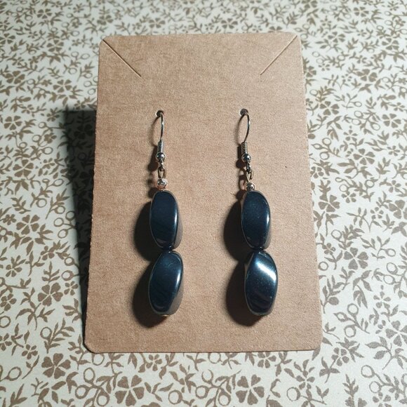 Hematite Drop Earrings Silver Hooks Fashion Women Healing Stone Natural Earth - Picture 1 of 3